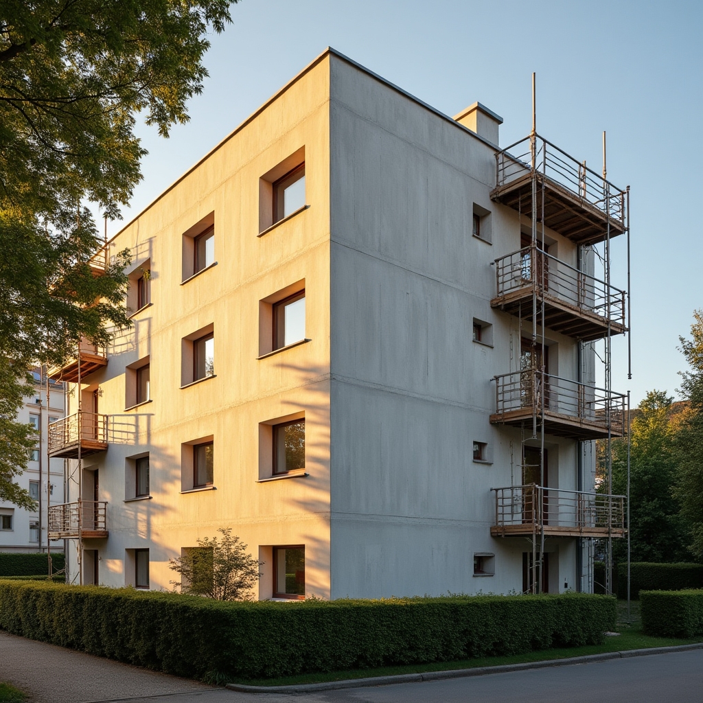 Modernes saniertes Gebäude mit Wärmedämmung in Deutschland